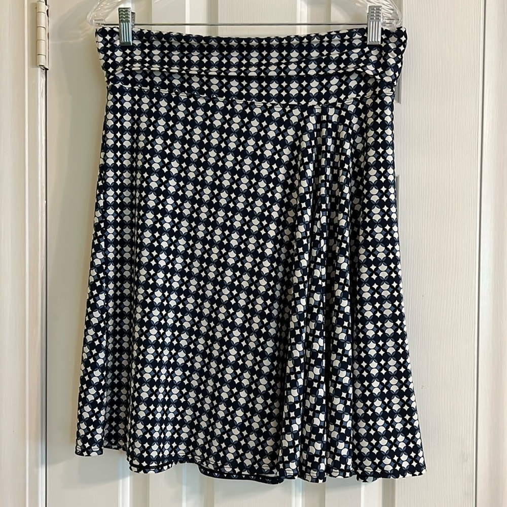 Max Studio Navy Print Stretchy A-Line Skirt